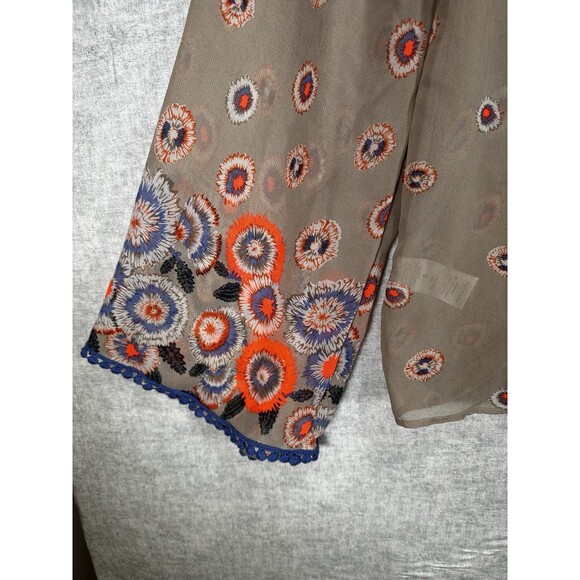 Moon Collection Womens Multi Colored Low V Neck Long Sleeve Casual Sheer Top Sm - Picture 5 of 7